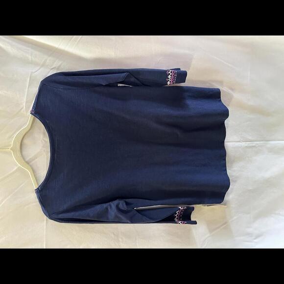 Allison Daley Embroidered Petite S Top - Navy & Pink - Picture 2 of 6